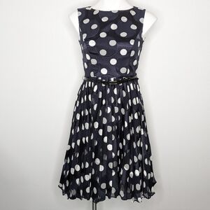 Adrianna Papell blue white sleeveless polka dot fit & flare dress 2
